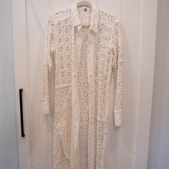 NWT Free People Women's White One Yesenia Floral Lace Crochet Button Maxi Top - Picture 5 of 14